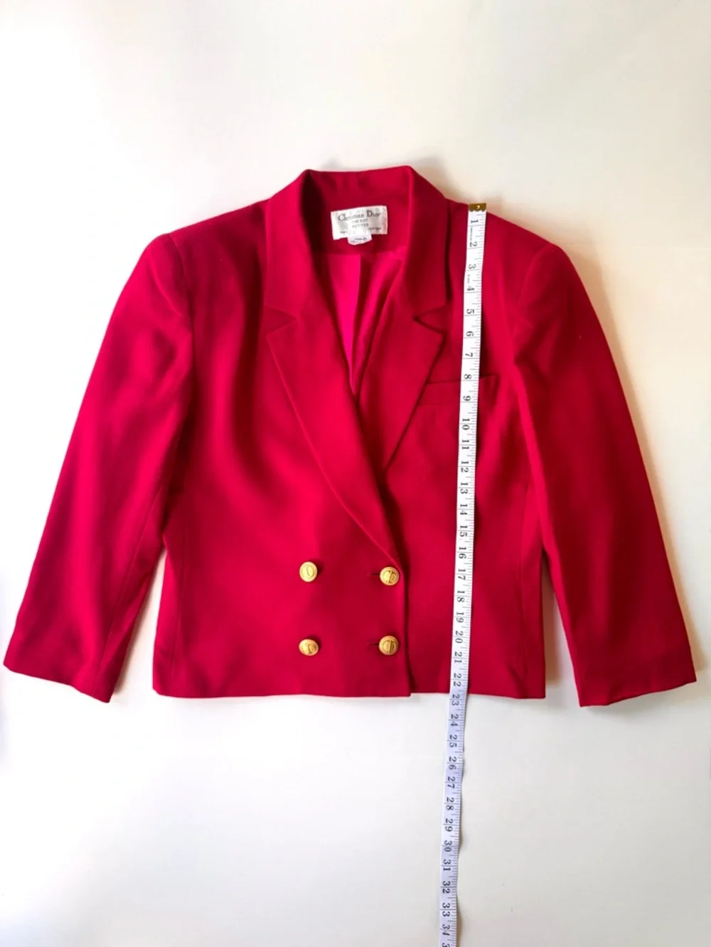 Vintage Christian Dior Red Wool Double-Breasted Blazer 12 P